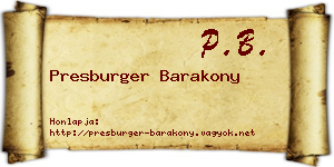 Presburger Barakony névjegykártya